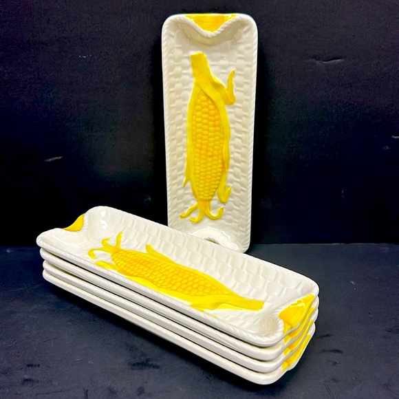 Vintage ceramic hand painted set of 5 corn on the cob holders - Picture 2 of 7